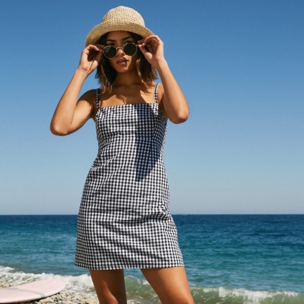 Silence + Noise Gingham Mini Dress Size 4 Black White Strappy